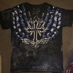 Xavier Black Graphic Short Sleeve Tee with Blue Wings